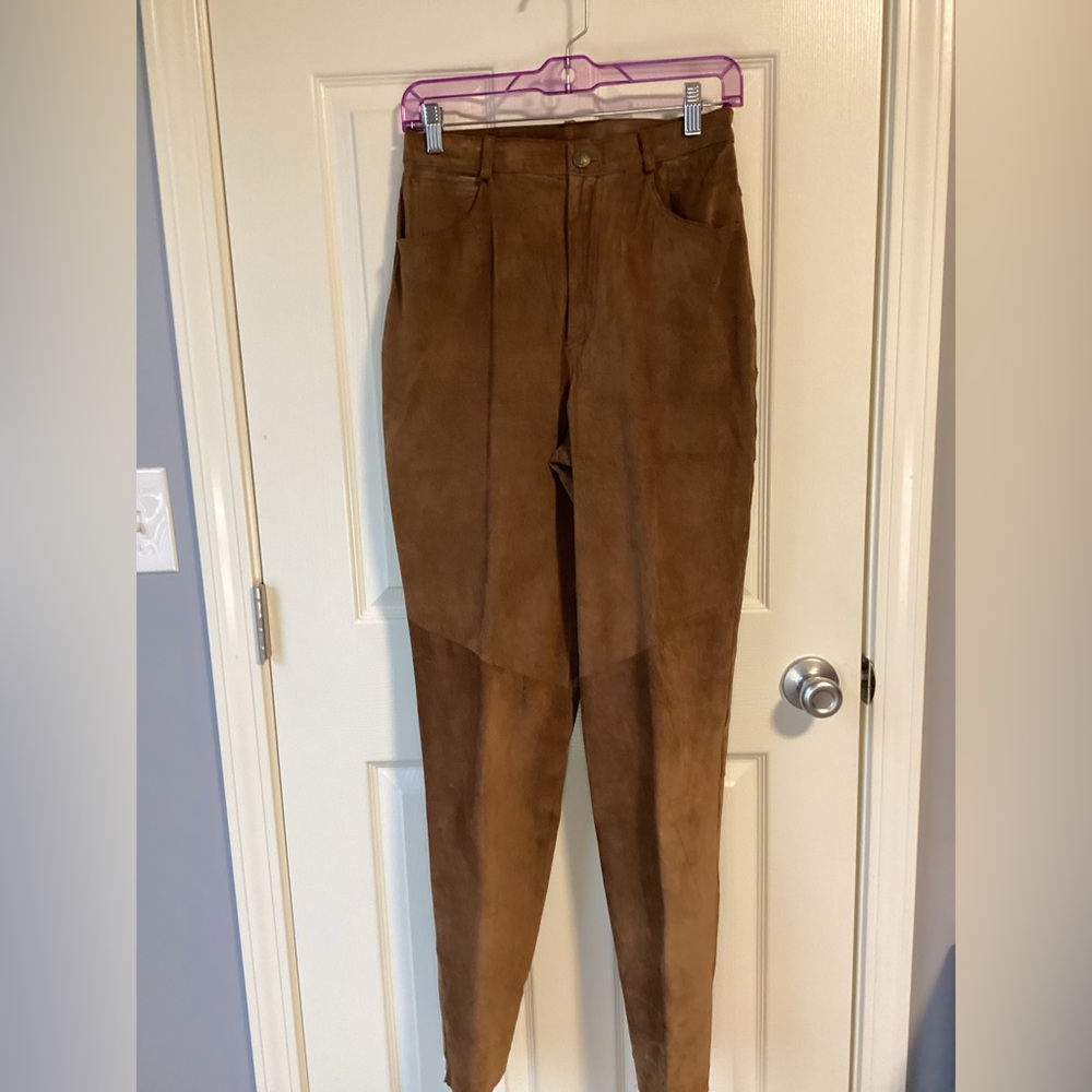 Brown vintage suede leather pants by Ready to Wind Down-size 8